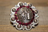 1 3/4" Custom Antique Silver Barrel Racer Concho - Fuchsia and Crystal