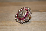 1 3/4" Custom Antique Silver Barrel Racer Concho - Fuchsia and Crystal