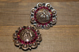 1 3/4" Custom Antique Silver Barrel Racer Concho - Fuchsia and Black Diamond