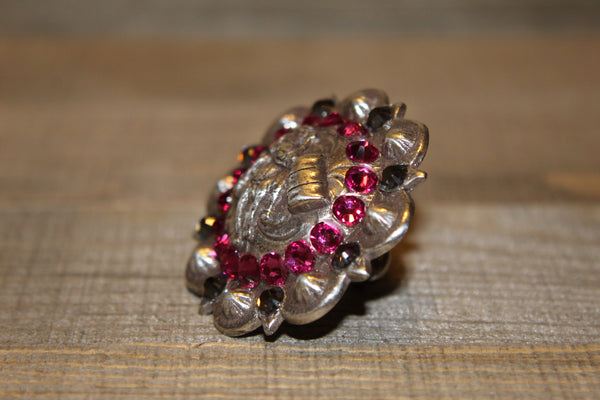 1 3/4" Custom Antique Silver Barrel Racer Concho - Fuchsia and Black Diamond