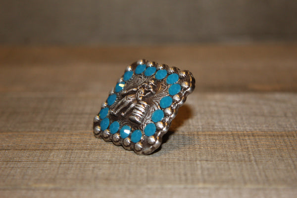 1 3/8" Custom Antique Silver Barrel Racer Concho - Caribbean Blue Opal