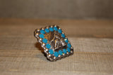 1 3/8" Custom Antique Silver Barrel Racer Concho - Caribbean Blue Opal