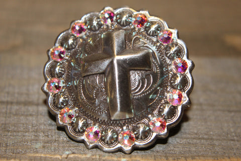1 3/4" Custom Antique Silver Cross Concho - Crystal AB