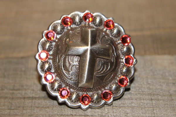 1 3/4" Custom Antique Silver Cross Concho - Padparadscha