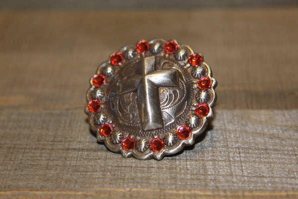 1 3/4" Custom Antique Silver Cross Concho - Padparadscha