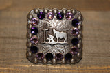 1 3/8" Custom Antique Silver Praying Cowboy Concho - Light Amethyst and Purple Velvet