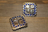 1 3/8" Custom Shiny Silver Cross Concho - Sapphire