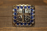 1 3/8" Custom Shiny Silver Cross Concho - Sapphire