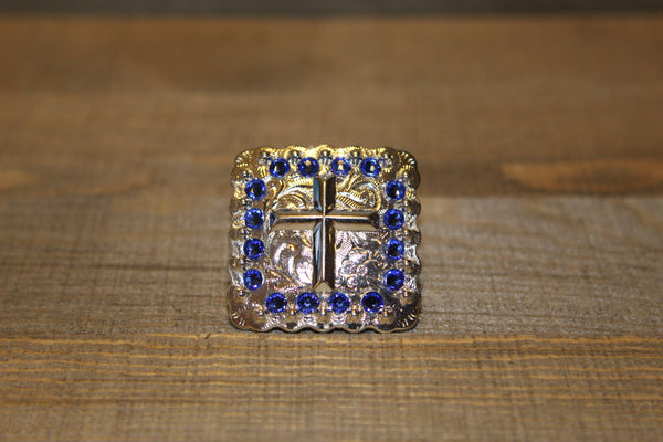 1 3/8" Custom Shiny Silver Cross Concho - Sapphire