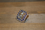 1 3/8" Custom Shiny Silver Cross Concho - Sapphire