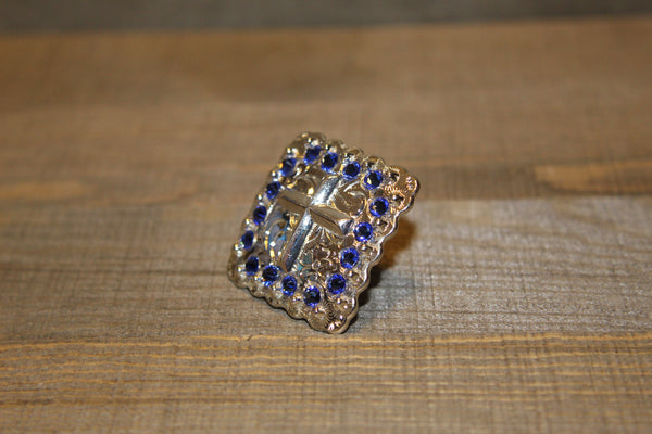 1 3/8" Custom Shiny Silver Cross Concho - Sapphire