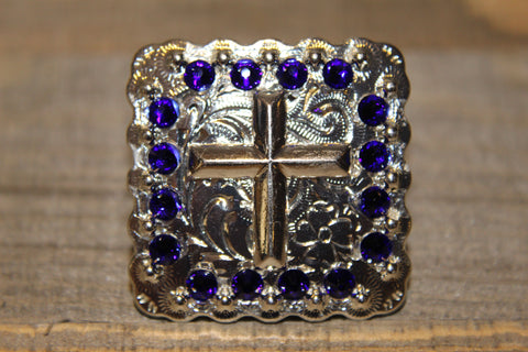 1 3/8" Custom Shiny Silver Cross Concho - Cobalt