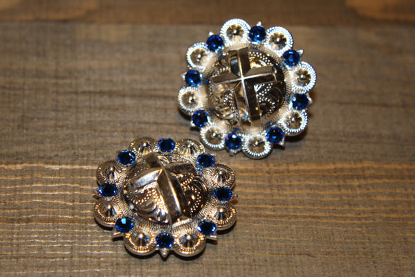 1 1/2" Custom Shiny Silver Cross Concho - Capri Blue