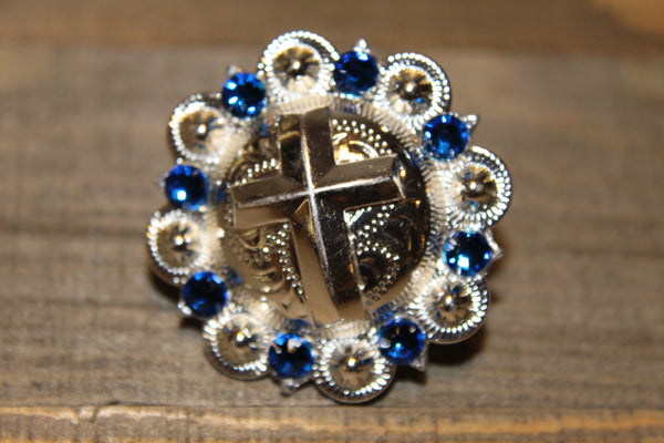 1 1/2" Custom Shiny Silver Cross Concho - Capri Blue