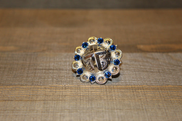 1 1/2" Custom Shiny Silver Cross Concho - Capri Blue