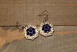 3/4" Shiny Silver Concho Earrings - Cobalt Blue