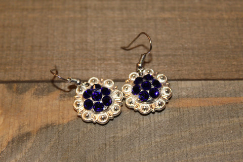 3/4" Shiny Silver Concho Earrings - Cobalt Blue