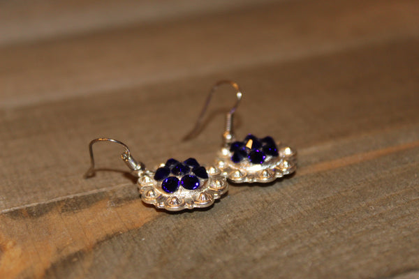 3/4" Shiny Silver Concho Earrings - Cobalt Blue