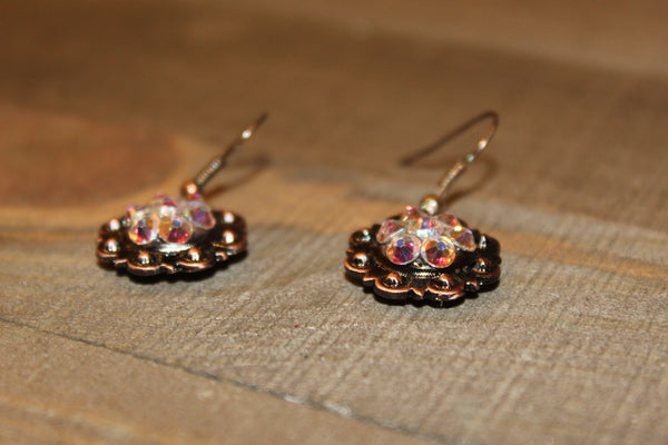 3/4" Copper Concho Earrings - Crystal AB