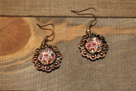 3/4" Copper Concho Earrings - Crystal AB