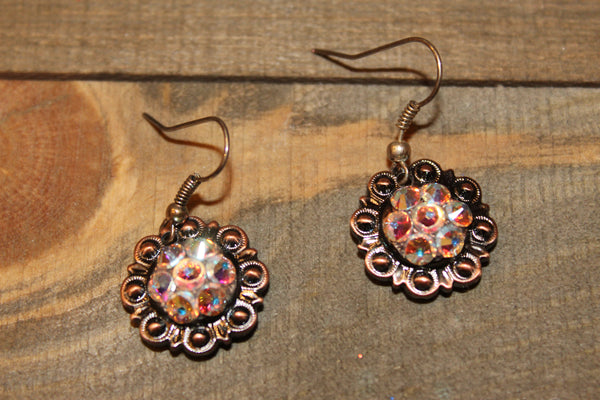 3/4" Copper Concho Earrings - Crystal AB