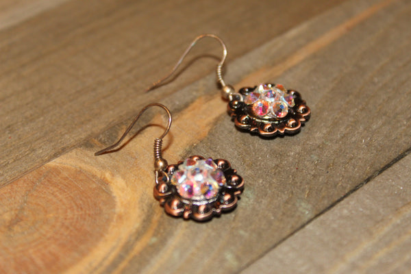 3/4" Copper Concho Earrings - Crystal AB