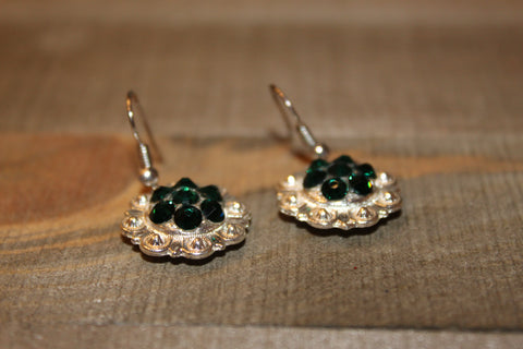 3/4" Shiny Silver Concho Earrings - Emerald