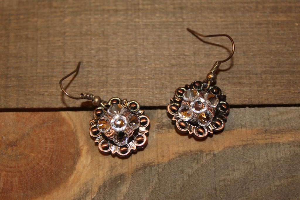 3/4" Copper Concho Earrings - Crystal