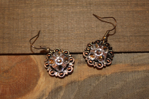 3/4" Copper Concho Earrings - Crystal