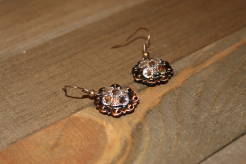 3/4" Copper Concho Earrings - Crystal