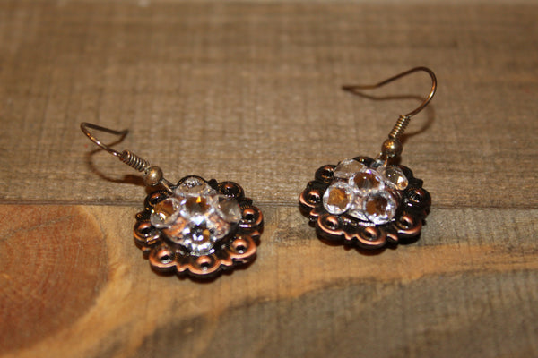 3/4" Copper Concho Earrings - Crystal