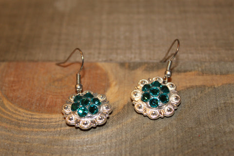 3/4" Shiny Silver Concho Earrings - Blue Zircon