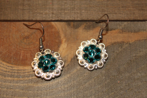 3/4" Shiny Silver Concho Earrings - Blue Zircon