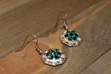 3/4" Shiny Silver Concho Earrings - Blue Zircon