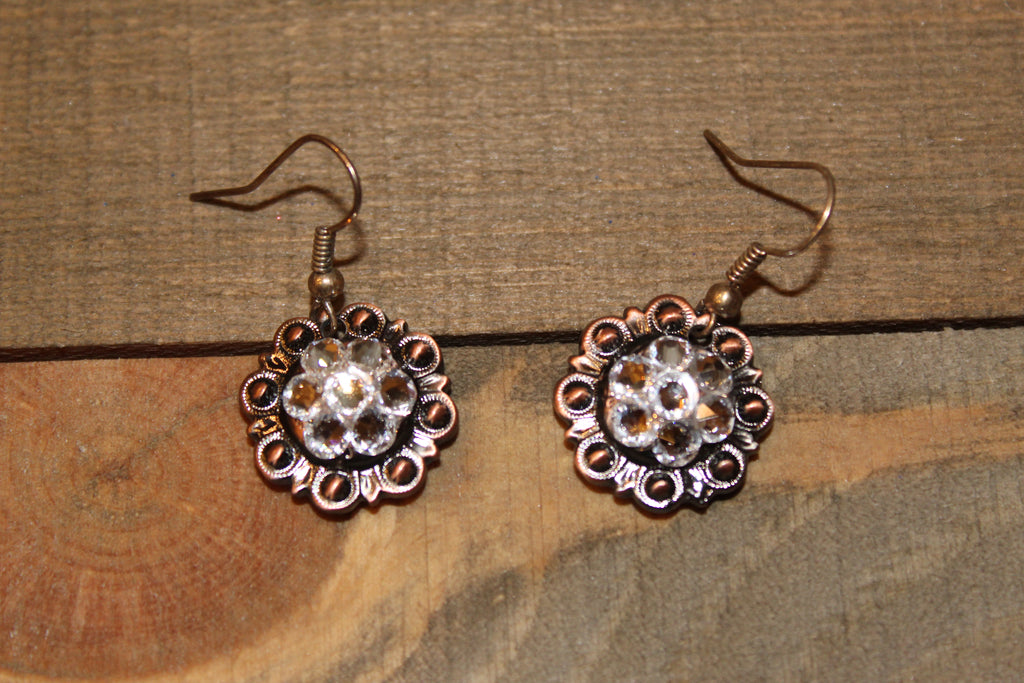 3/4" Copper Concho Earrings - Crystal