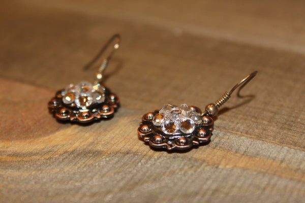 3/4" Copper Concho Earrings - Crystal