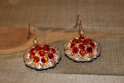 1" Shiny Silver Concho Earrings - Fire Opal