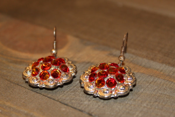 1" Shiny Silver Concho Earrings - Fire Opal