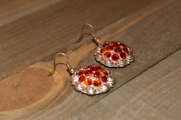 1" Shiny Silver Concho Earrings - Fire Opal