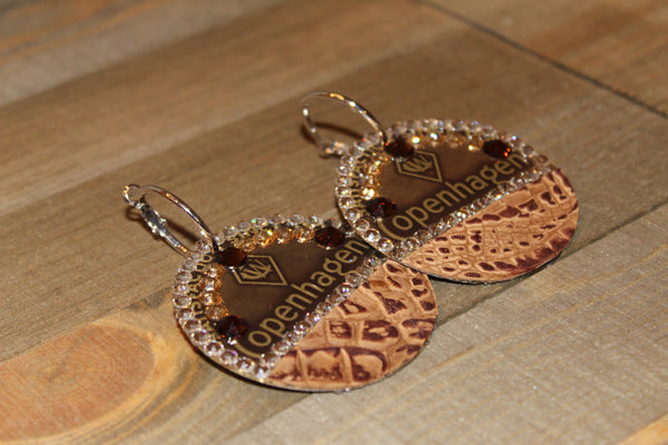 Copenhagen Gold Lid Earrings - Light Brown Gator - Dally Down Designs