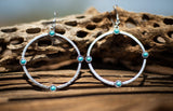 Burnished Silver Turquoise Western Hoop Earrings