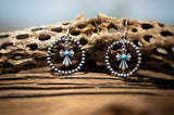 Burnished Silver Turquoise Western Cross With Ball Bead Hoop Earrings