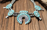 Burnished Silver and Turquoise Squash Blossom Necklace