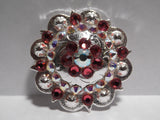 1 3/4" Custom Shiny Silver Berry Concho - Indian Pink with Crystal AB Center