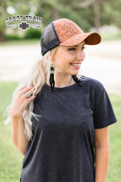 Leather Lady Tooled Leather High Pony Cap