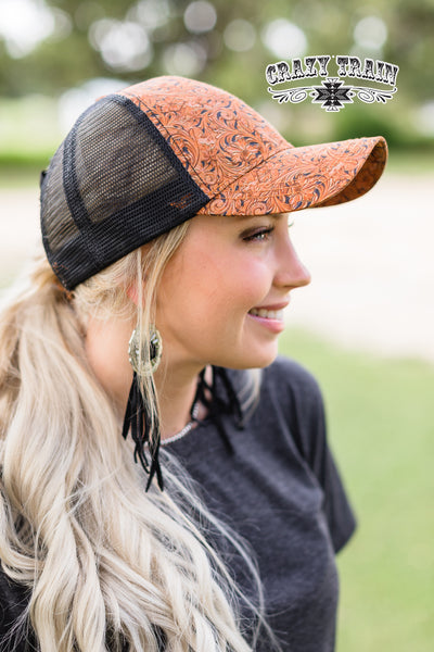 Leather Lady Tooled Leather High Pony Cap