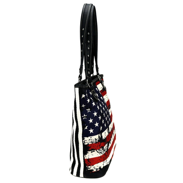 American Flag Canvas Tote Bag - Black