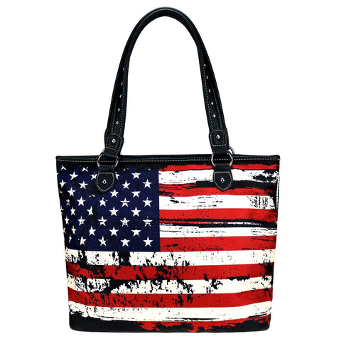 American Flag Canvas Tote Bag - Black