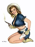 1 3/8" Custom Picture Concho - Pin Up Cowgirl With Pistol