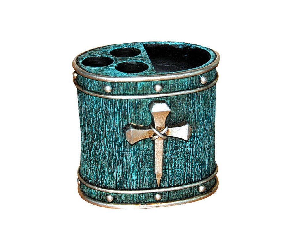Silver Nail Cross Turquoise Resin Toothbrush Holder